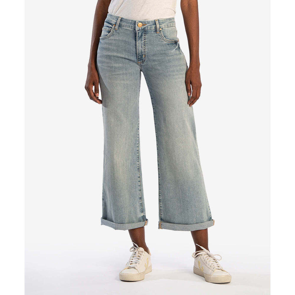 Kut from the Kloth Meg Mid Rise Wide Leg Size 88 / Check W/Light Base Wash